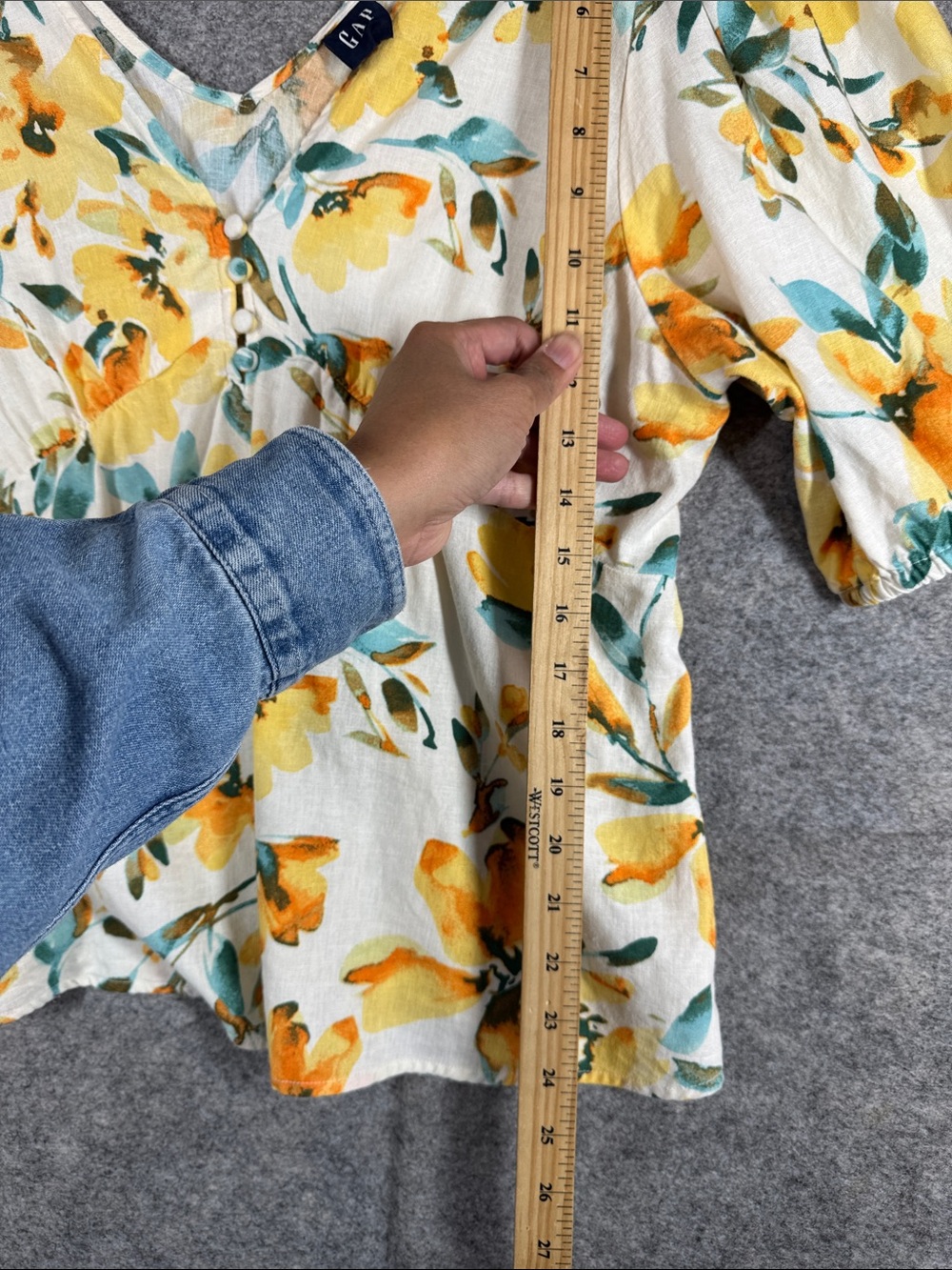 Gap Floral Peplum Blouse White Yellow Large Cottagecore Summer Boho - Picture 9 of 12